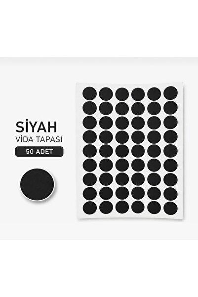 KRPY Yapışkanlı Vida Tapası Siyah Vida Gizleme Tıpası 1 Yaprak 50 Adet