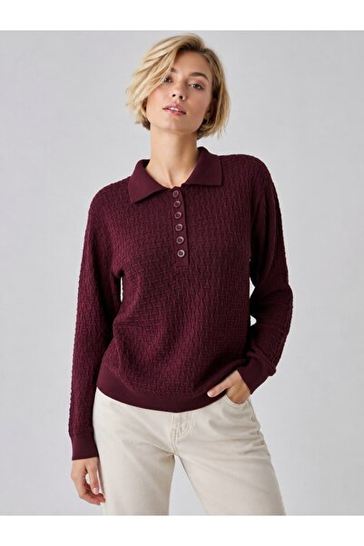 Arbucky Women's Polo Collar Openwork Knitted Sweater
