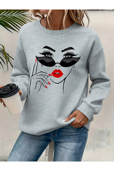 Deocept Women's Printed Crew Neck Comfortable Fit Sweatshirt