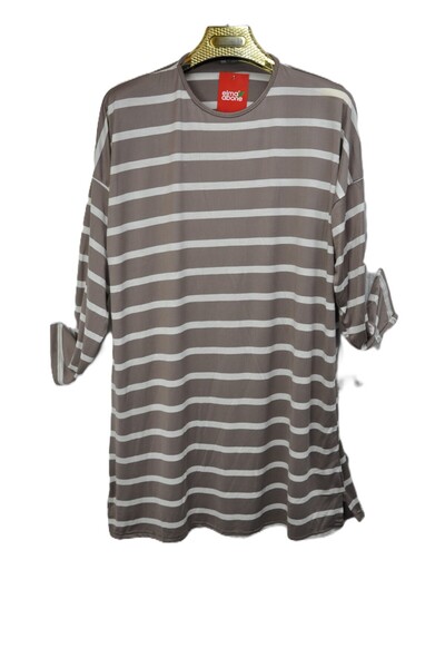 elma abone Plus Size Striped Combed Cotton Tunic