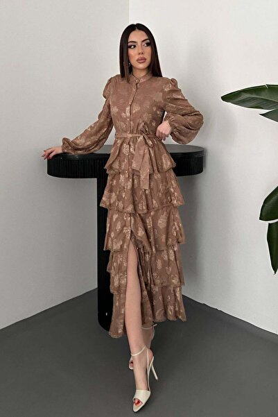 End Black Store Brown Layered Flounce Dress