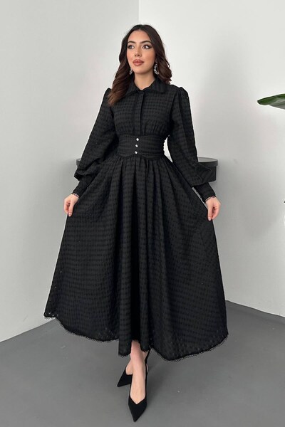 End Black Store Black Brode Belted Fisto Dress