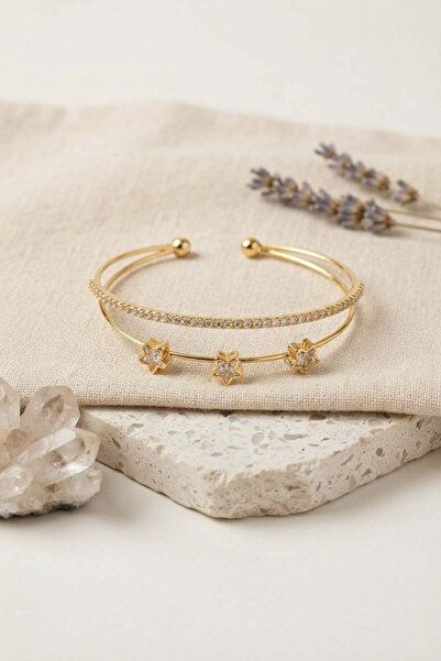Inure Jewelry سوار نسائي من ستار موديل مرصع بحجر الزركون باللون الذهبي