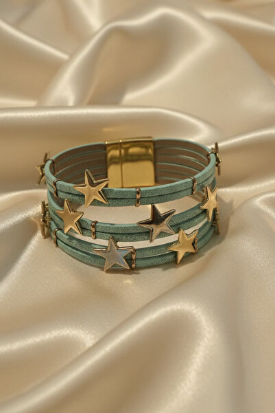 BHR AKSESUAR Mint Green Gold Color Star Detailed Magnetic Bracelet