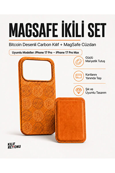 Kılıf Reyonu iPhone 17 Pro ve 17 Pro Max Uyumlu Bitcoin Desenli Kılıf + MagSa...