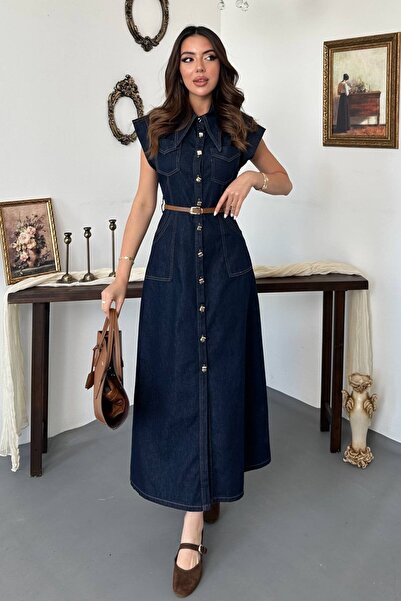 End Black Store Blue Denim Dress with Stitching Detail
