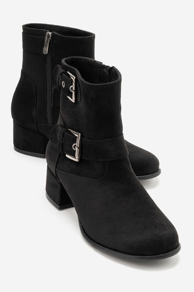by selvi Lukka Shoes Hope Kadın Siyah Süet Toka Aksesuarlı Fermuarlı Topuklu Bot