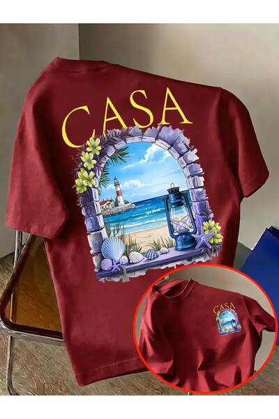 H&GHAMLEGİYİM Casual T-Shirt Casa Stone Arch Lantern Beach Seashell Scenery D...