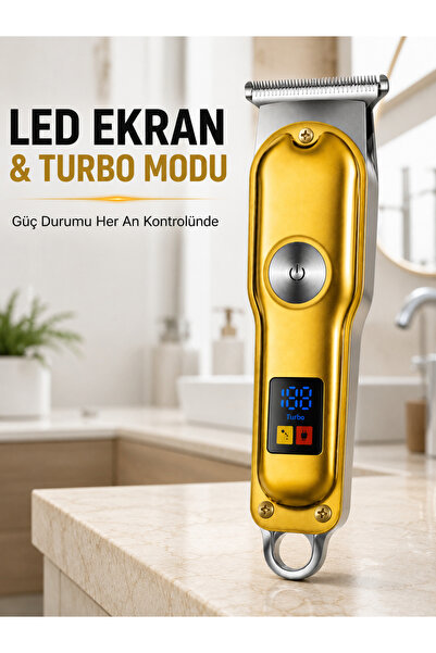 Clevora Erkek Saç Sakal Tıraş Makinesi LED Ekranlı Turbo Modlu T Bıçaklı Ense Favori Şekillendirme Makinesi