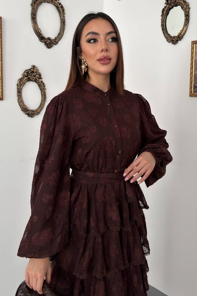 End Black Store Rochie lungă maro cu dungi Valon