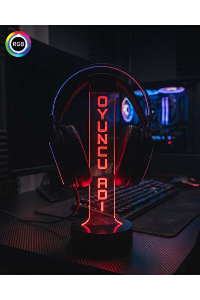 Genel Markalar Kişiye Özel Işıklı RGB Kulaklık Tutucu Hediyelik Gamer Dekoru