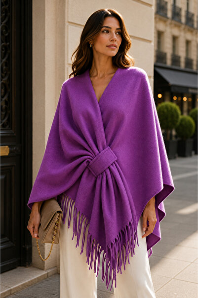 Generic Poncho Joy's Farfalla cu decolteu în V, cordon și franjuri MB 21341