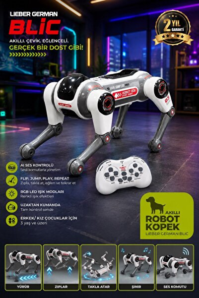 Lieber German BLİC RGB Işıklı El Ve Kumanda Komutlu Akıllı Robot Köpek