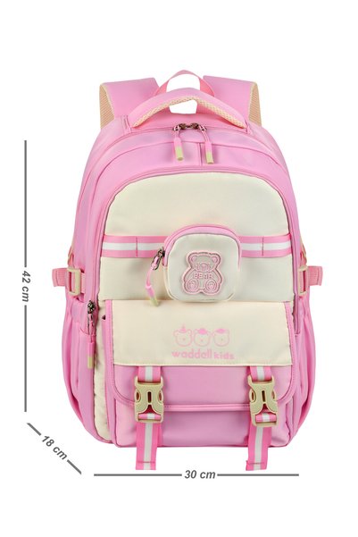 Waddell Kids Ergonomic Luxury Waterproof Fabric Primary and Secondary School Bag - Multi-Compartment Teddy Bear Wallet with Accessories as a Gift
