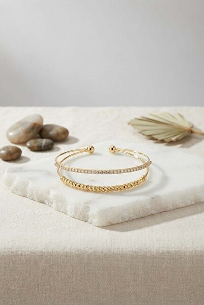 Inure Jewelry سوار نسائي ذهبي اللون مرصع بحجر الدوريكا والزركون