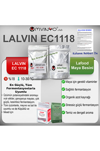 Lalvin EC 1118 Kırmızı ve Beyaz Fermantasyon Mayası 30 Gram ve Maya Besini 30...