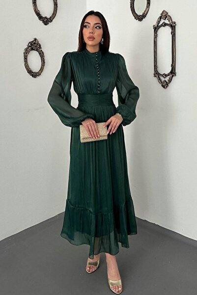 End Black Store Emerald Green Gathered Waist Dress