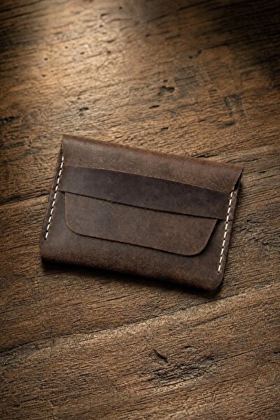Urban Bag Little Pocket Genuine Leather Card Holder – Dark Brown (Thread Colo...