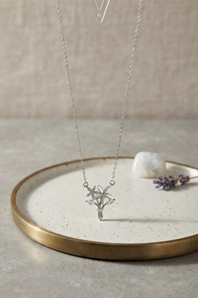 Inure Jewelry Brass Silver Color Zircon Stone Flower Model Women's Necklace
