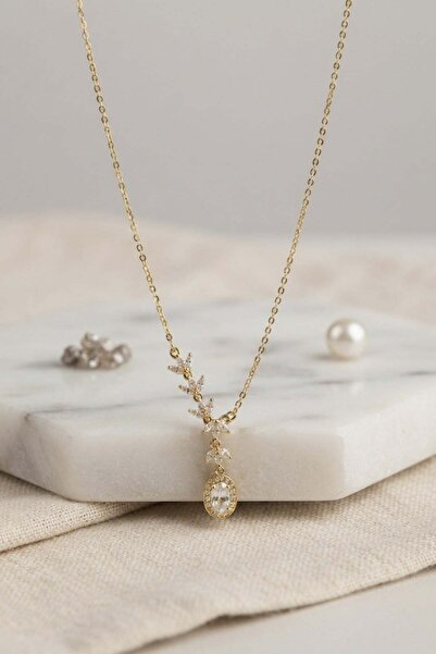 Inure Jewelry Brass Gold Color Row Zircon Stone Model Women's Necklace