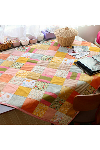 zigzagdikiş Patchwork kırkyama çok desenli elyapımı pamuklu masa- piknik örtü...