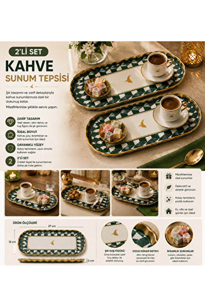 PANORAMA 2’li Kahve Sunum Tepsisi – Gold Kenarlı Desenli Şık İkram ve Servis ...