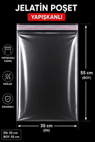 ADAPAK 30 adet 35x55 bantlı Yapışkanlı Şeffaf jelatin Poşet