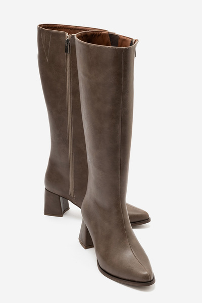by selvi Lukka Shoes Gale Women's Mink Faux Leather Flexible Zippered Heeled Boots