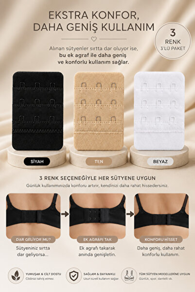 Atelier Tuberose Extensie pentru sutien, pachet de 3 Agraf 3x3