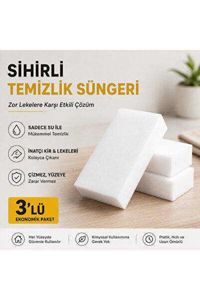 Sihirli Temizlik Süngeri 3'lü Paket – Leke ve Kir Çıkarıcı Temizlik Süngeri