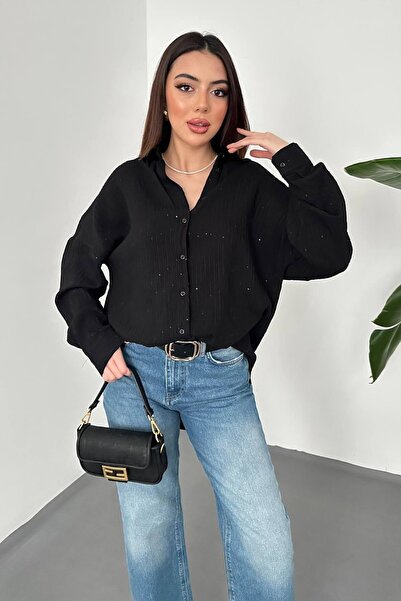 End Black Store Black Embroidered Oversize Shirt