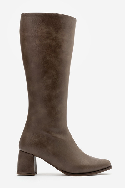 by selvi Lukka Shoes Gale Women's Mink Faux Leather Flexible Zippered Heeled Boots