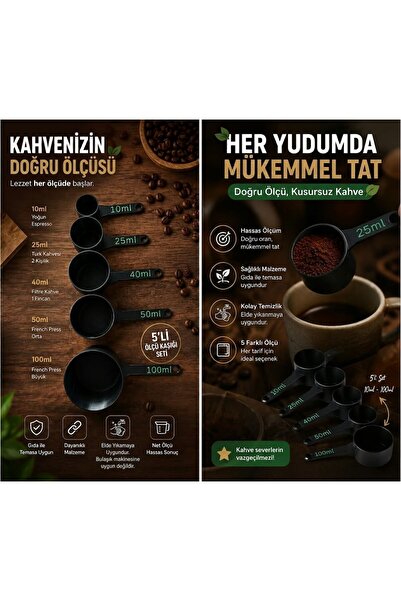 BY KONSEPT 5'li Kahve ve Baharat Ölçü Kaşığı Seti - Çeyizlik Kavanoz İçi Ölçü...