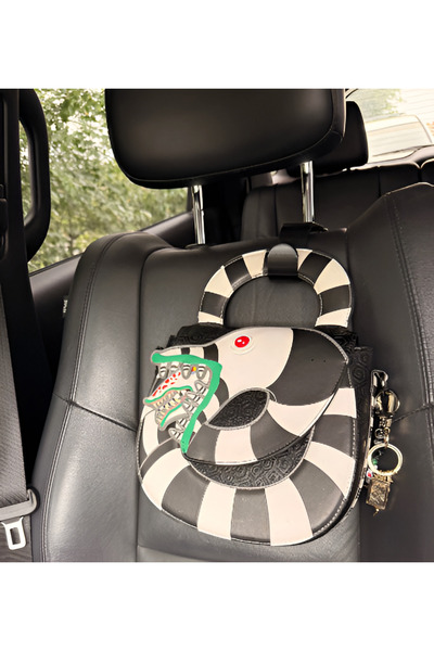 Rafine Studio 3D 2-Pack Car Seat Bag Hanger (Black) |   Car Seat Headrest Bag and Grocery Bag Hanger |   Multi-Purpose Car Interior Hanger