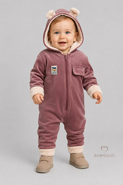 BABYDEN'S Bebek Kışlık Tulum İçi Welsoft Fitilli Kadife Ayıcık Kulaklı Astron...