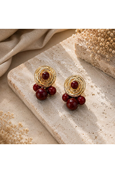 Chamelon Studio Women's Burgundy Beaded Gold Color Special Design Handmade Ea...