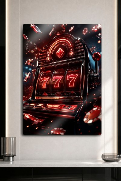 DekorHane Metal Table - 777 Neon Lighted Game Machine Flying Chips Retro Decor