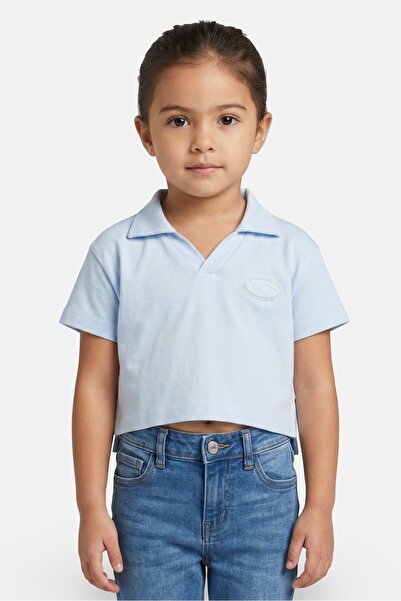 Perry Ellis America Toddlers Girl Brand Logo Short Sleeve Polo Shirt, Light Blue