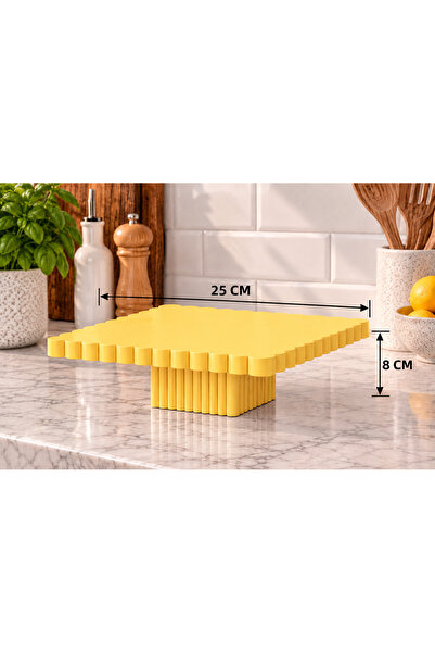 Mazaka Studio Doğum Günü Pasta Standı Kek Standı Cupcake Standı 25 Cm Kare Sarı