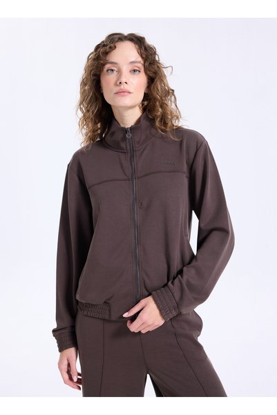 JEEP Brown Women's High Neck Relaxed Printed Sweatshirt J5WL-SWT7059