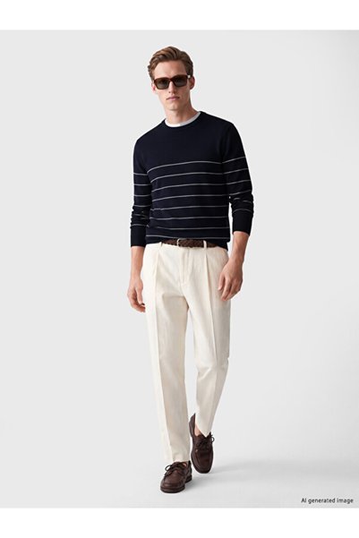 LC Waikiki Quality Parts from Çelebi Store Zero Roba Yaka Striped Men's Knitwear Sweater