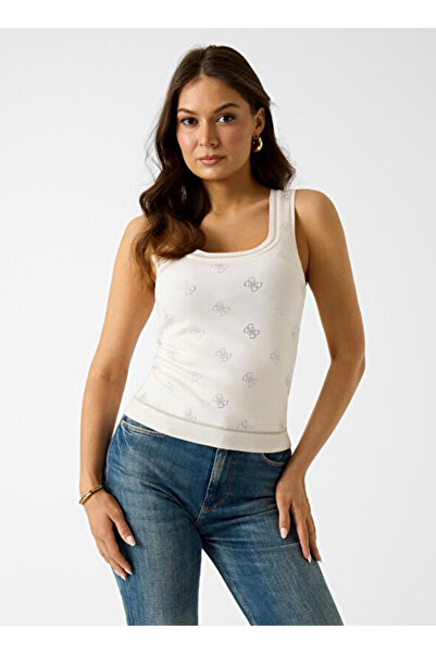 Guess Women's White Slim Fit Rhinestone T-Shirt W6GR17Z0604-G012
