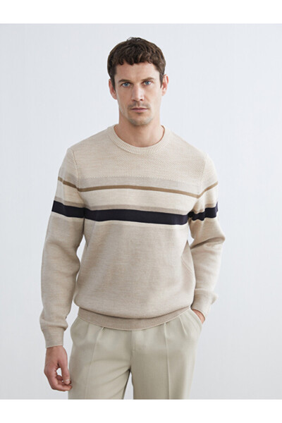 LC Waikiki Rmz Gi̇yi̇m Farkiyla Zero Roba Collar Striped Men's Knitwear Sweater