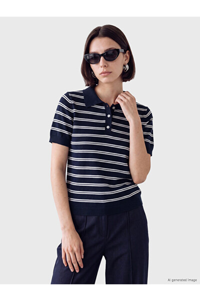 LC Waikiki Polo Collar Striped Women's Knitwear Sweater
