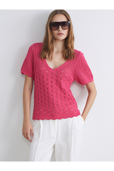LC Waikiki V-Neck Openwork Women's Knitwear Sweater
