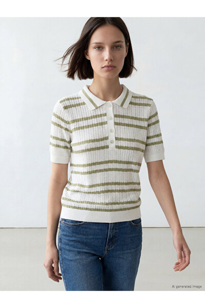 LC Waikiki Polo Collar Striped Women's Knitwear Sweater
