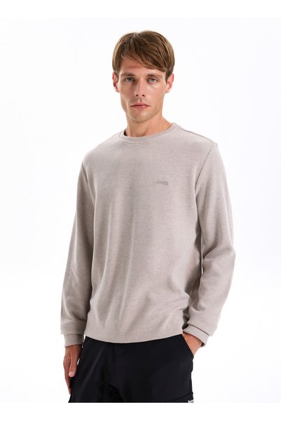JEEP Beige Men's Crew Neck Relaxed Sweatshirt J5WM-SWT7221