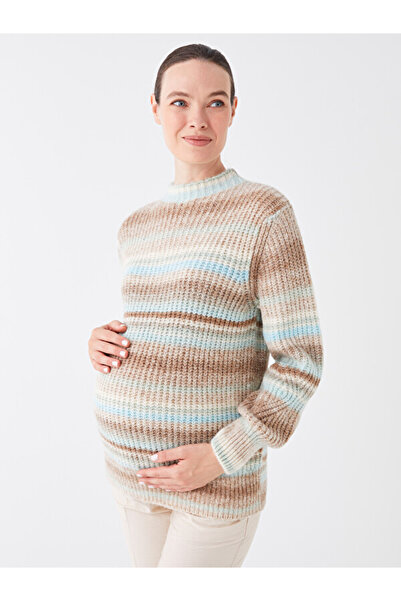 LC Waikiki Half Turtleneck Striped Long Sleeve Maternity Knitwear Sweater