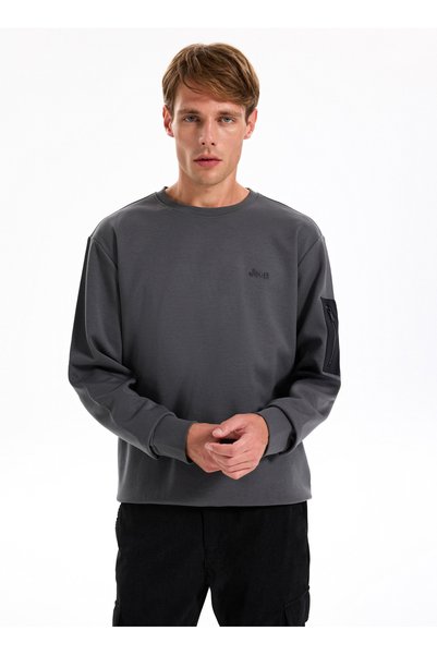 JEEP Anthracite Men's Crew Neck Relaxed Sweatshirt J5WM-SWT7390