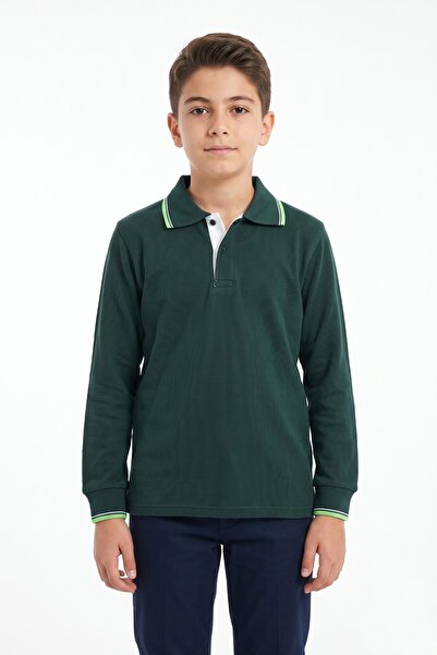 BAGLAN Erkek Çocuk Yeşil Selanik Polo Yaka Okul Sweatshirt BGL-ST05674